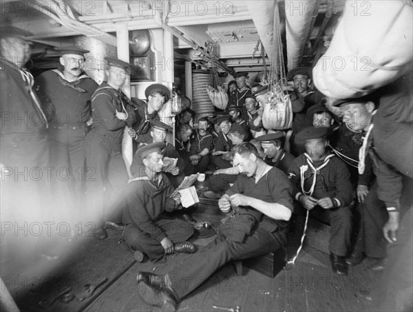 U.S.S. Brooklyn, just before turning in, between 1896 and 1899. Creator: Unknown.