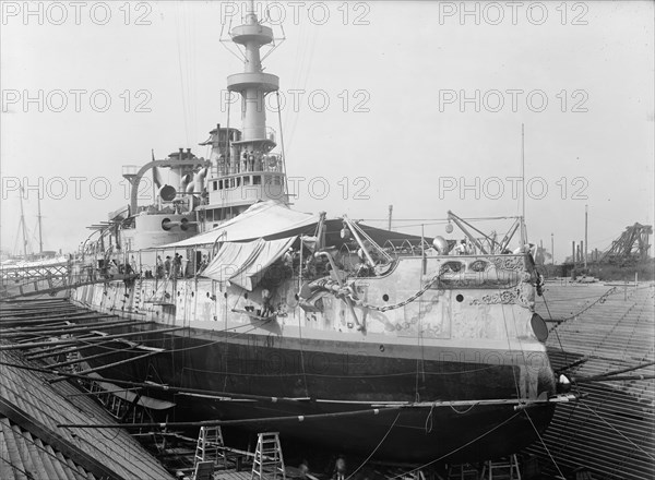 U.S.S. Massachusetts in dry dock, between 1896 and 1901. Creator: Unknown.