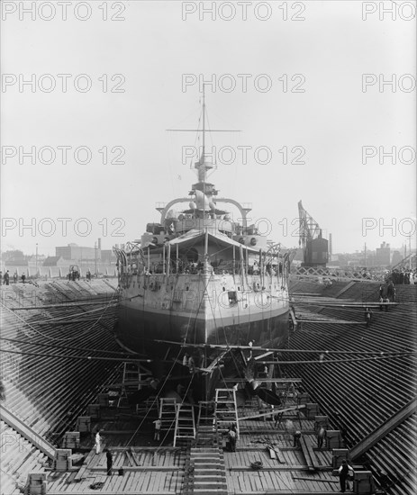 U.S.S. Massachusetts in dry dock, between 1896 and 1901. Creator: Unknown.