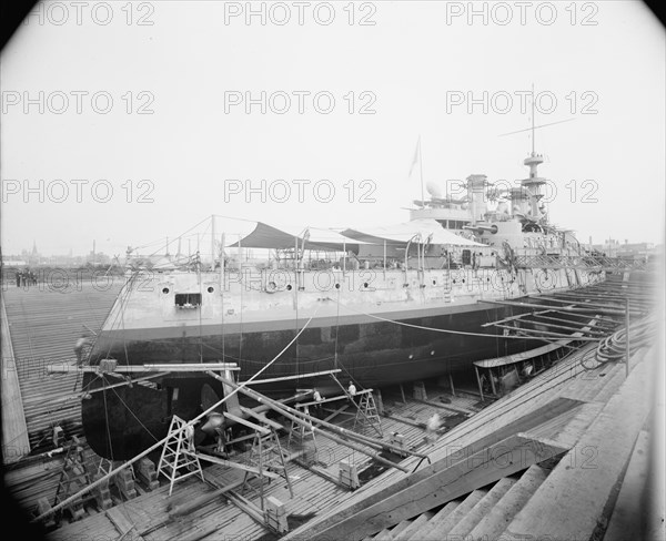 U.S.S. Massachusetts in dry dock, between 1896 and 1901. Creator: Unknown.