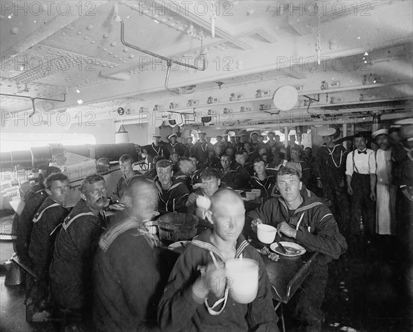 U.S.S. Massachusetts, crew at mess, between 1896 and 1901. Creator: Unknown.