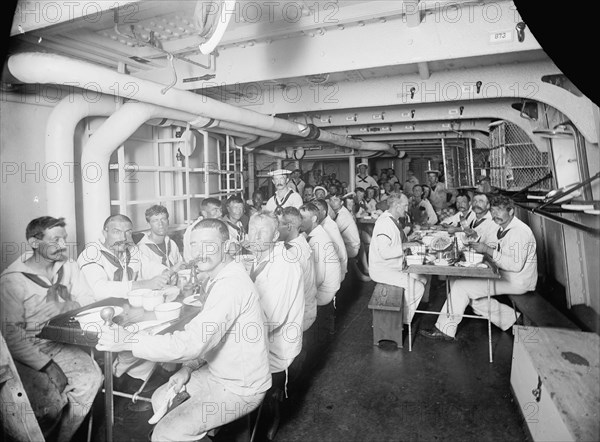 U.S.S. Massachusetts, crew at mess, between 1896 and 1901. Creator: Unknown.