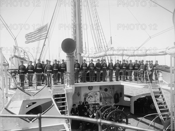 U.S.S. Newark, marine guard parading on quarter deck, between 1891 and 1901. Creator: Unknown.