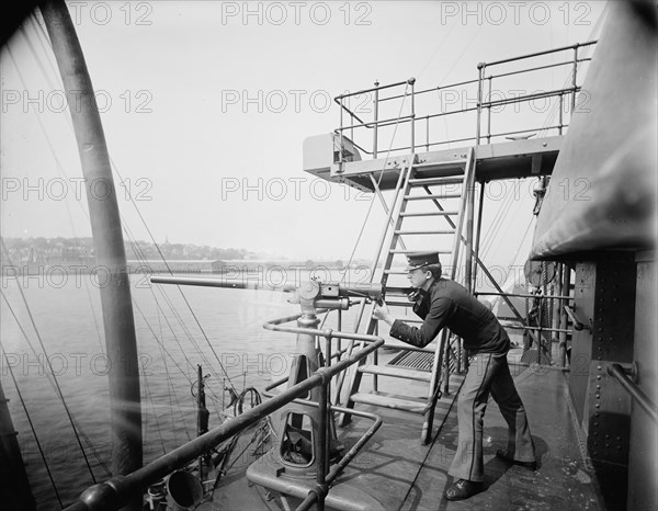 U.S.S. Oregon, 1-pounder and gunner, between 1896 and 1901. Creator: Unknown.