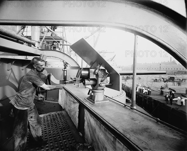 U.S.S. Oregon, 1-pounder and gunner, between 1896 and 1901. Creator: Unknown.