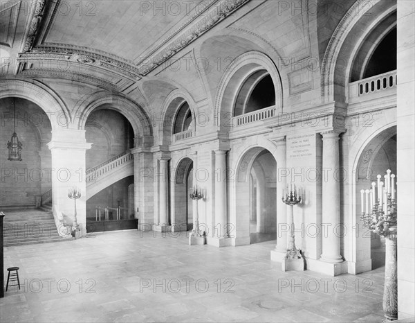 Main entrance hall, the New York Public Library, c.between 1910 and 1920. Creator: Unknown.