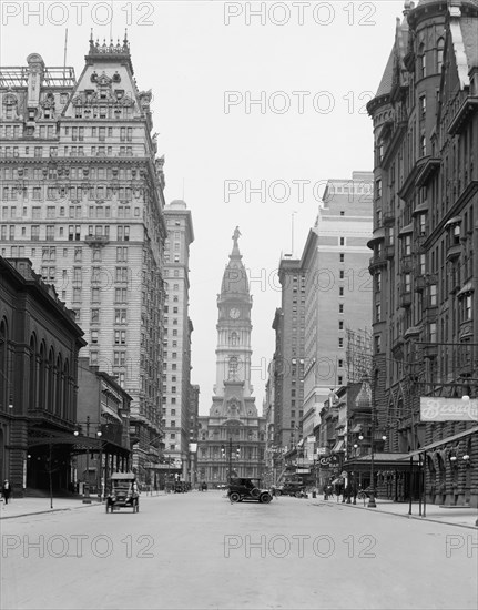 Broad Street and City Hall tower, Philadelphia, Pa., c.between 1910 and 1920. Creator: Unknown.