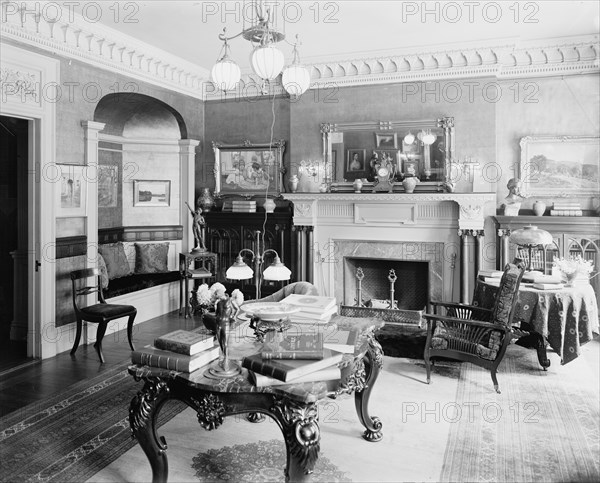 Library, four-story townhouse, possibly New York, N.Y., between 1900 and 1905. Creator: Unknown.