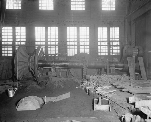 Shafting for new Detroit & Cleveland Navigation Co. steamer, (1907?). Creator: Unknown.