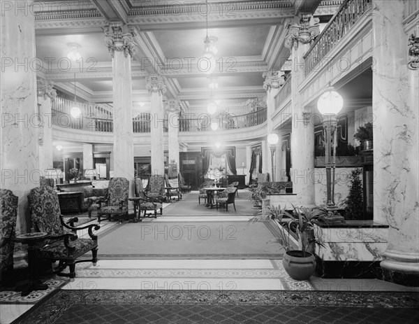 Hotel Utica, reception lobby, Utica, N.Y., between 1905 and 1915. Creator: Unknown.