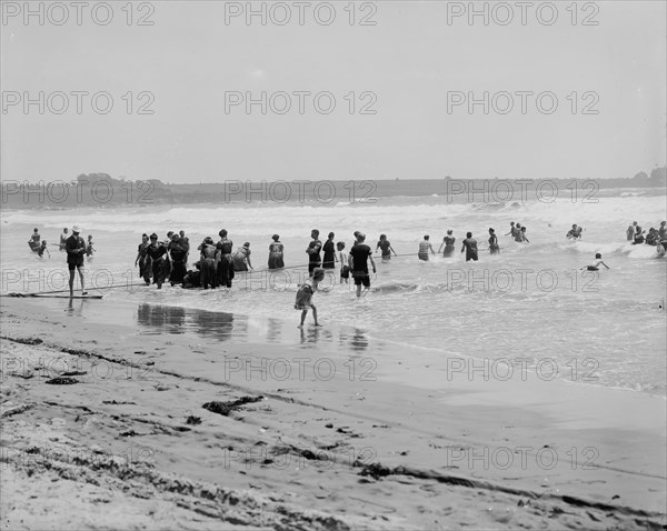 Surf bathing at Easton's Beach, Newport, R.I., between 1900 and 1905. Creator: Unknown.