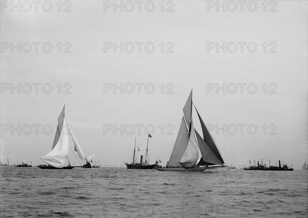 Valkyrie II and Vigilant, the start, 1893 Oct 5. Creator: John S Johnston.