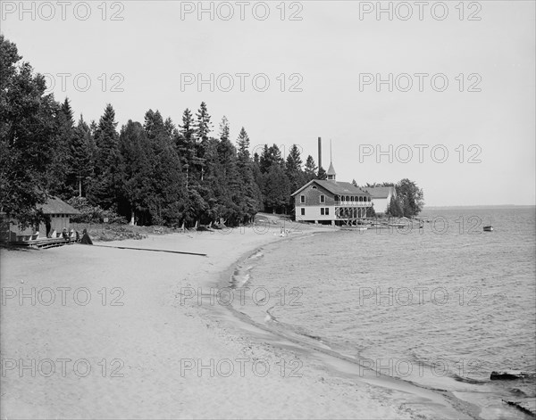 Beach and boat house, Hotel Champlain, N.Y., between 1900 and 1910. Creator: Unknown.