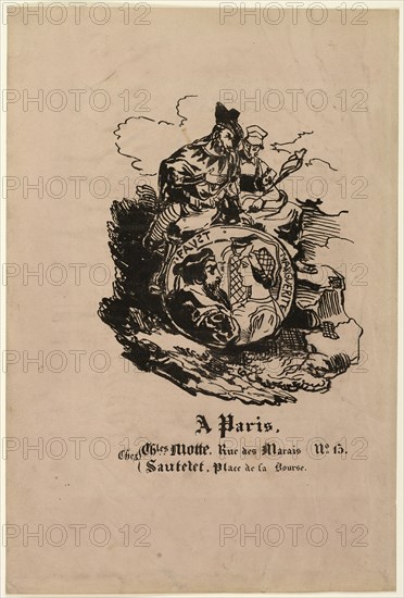 Portrait Medallion of Faust and Marguerite, publisher's sheet from Faust, 1828. Creators: Achille Deveria, Eugene Delacroix.