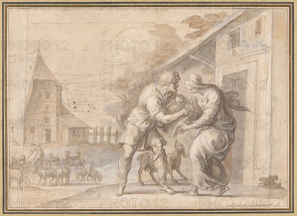 The Goatherd Lamon Handing the Infant Daphnis to His Wife Myrtele, after 1606. Creator: Ambroise Dubois.