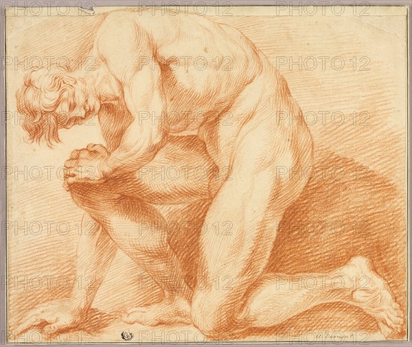 Kneeling Academic Male Nude, n.d. Creator: Antoine Dumont.