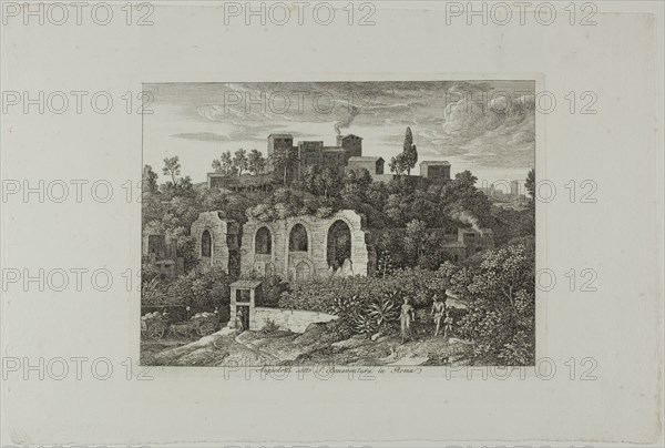 Aqueduct Below the Monastery of St. Bonaventura in Rome, plate ten from Die Römische..., 1810. Creator: Joseph Anton Koch.