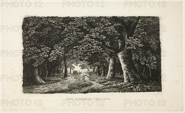 Woodland Path with a Coach, 1857. Creator: Karl Friedrich Schinkel.