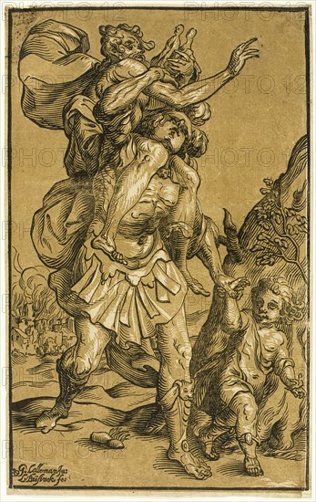 Aeneas Carrying His Father, Anchises, 1643. Creator: Ludolph Busing.