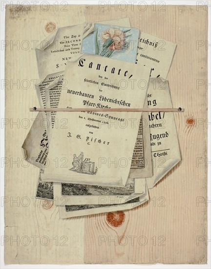 Cantate:  Trompe l'Oeil of Posted Prints, 1735/1765. Creator: Martin Cerulli.