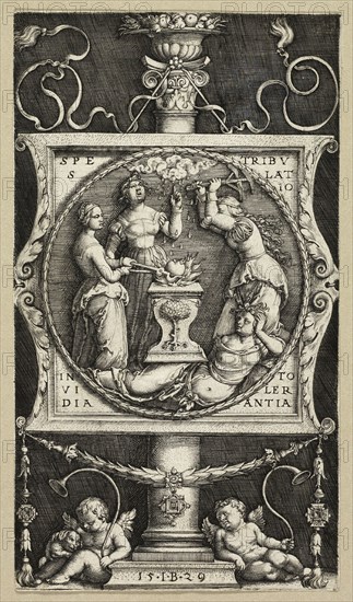 Bookplate of Willibald Pirckheimer, 1529. Creators: Master I.B., Georg Pencz.