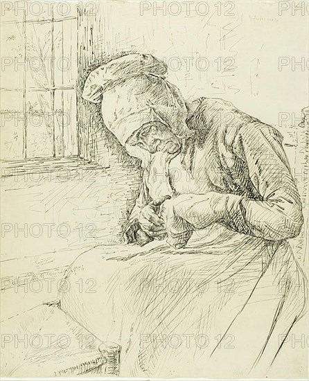 Old Woman Mending at the Window, 1881. Creator: Max Liebermann.