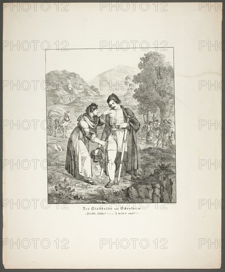 The Governor of Schopfheim, plate seven from Zehn Blätter zu Hebels Alemannischen..., 1820. Creator: Sophie Reinhard.