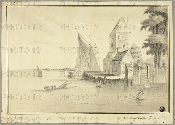 Fishermen Mooring Boat at Landing, 1768. Creator: John Innes.