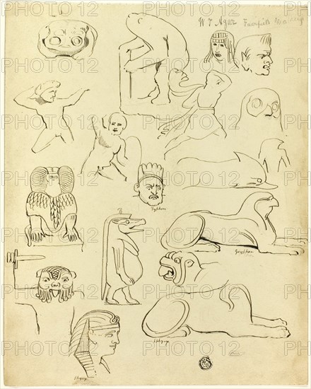 Sketches After Sculptures and Reliefs, Mainly Egyptian, 19th century. Creator: W.T. Agar.