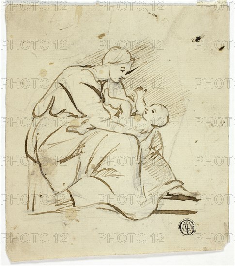 Seated Woman Playing with Child in Her Lap, n.d. Creator: Follower of George Romney (English, 1734-1802).