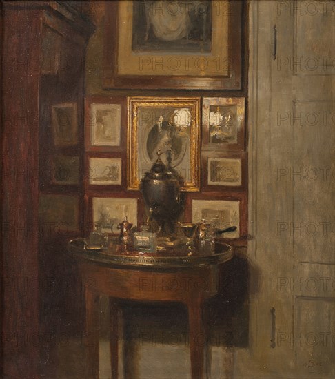 Interior with samovar, evening, 1902. Creator: Peter Vilhelm Ilsted.