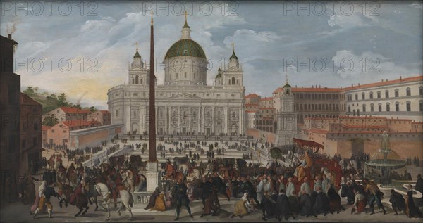A Papal Procession in Piazza San Pietro in Rome, 1628. Creator: Jacob Isaacz van Swanenburg.