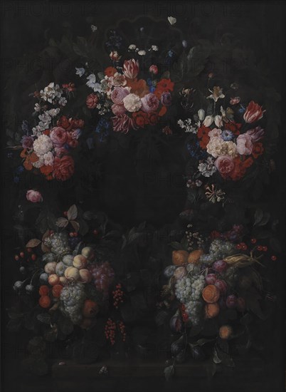 Stone Cartouche with Fruit and Flower Garland, 1664. Creator: Joris van Son.