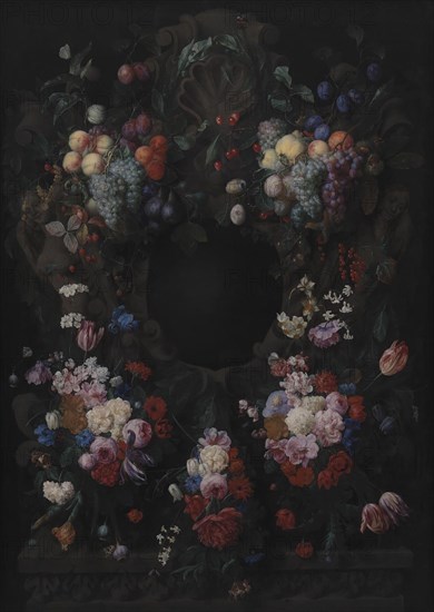 Stone Cartouche with Fruit and Flower Garland, 1665. Creator: Joris van Son.