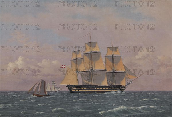The 84-Gun Danish Warship "Dronning Marie" in the Sound, 1834. Creator: CW Eckersberg.