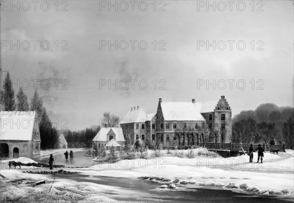 View of the main garden at Lykkesholm, Funen, winter, 1834. Creator: Frederik Michael Ernst Fabritius de Tengnagel.