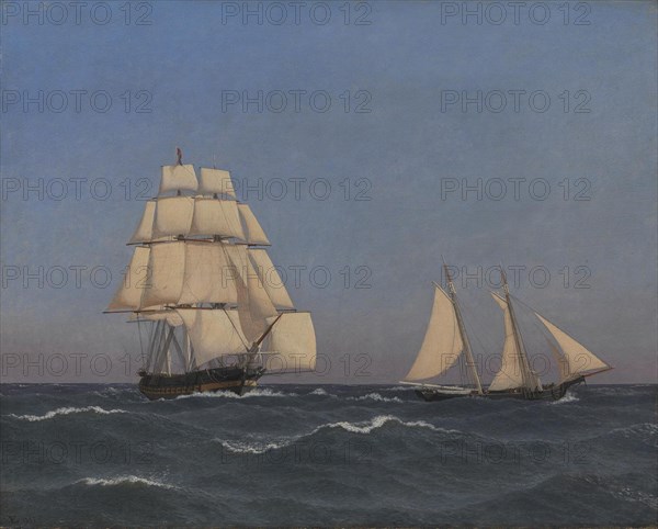 A Privateer Outsailing a Pursuing Frigate, 1845. Creator: CW Eckersberg.