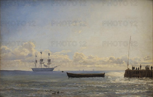 A Ship of the Line at Anchor, 1847. Creator: Emanuel Larsen.