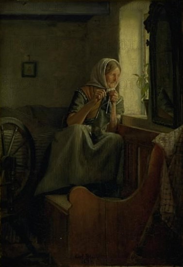 An old farmer's wife looking out of a window, 1874. Creator: Carl Bloch.