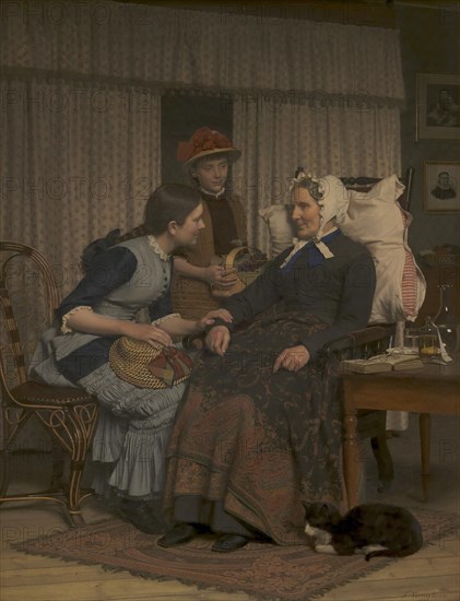 Visit to a sick old woman, 1884. Creator: Frederik Vermehren.
