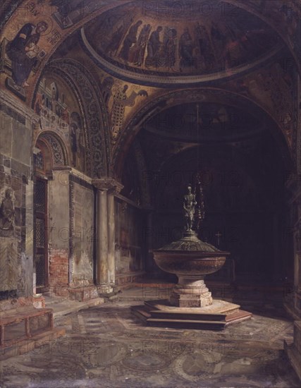 The interior of the Baptistery in St. Mark's Church in Venice, 1885. Creator: Josef Theodor Hansen.