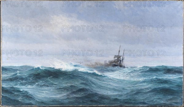 A ship in a storm on the Atlantic Ocean, 1897. Creator: Vilhelm Arnesen.