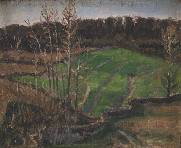 Landscape at Svanninge with green winter shoots, 1900. Creator: Fritz Syberg.