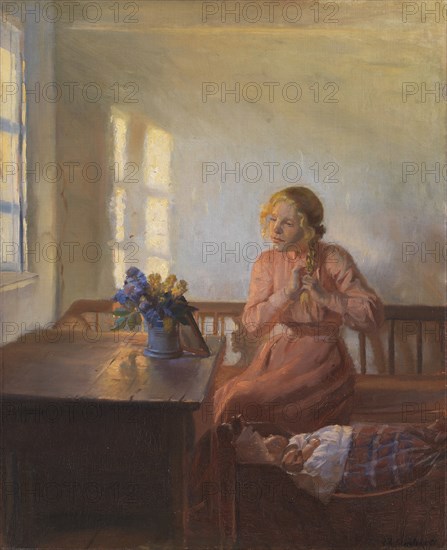 A Young Girl Plaiting her Hair, 1901. Creator: Anna Kirstine Ancher.