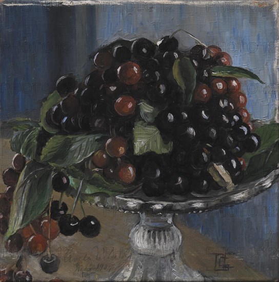 Cherries in a fruit bowl; Ciliegie in una fruttiera, Cività d'Antino, 1905. Creator: Poul S. Christiansen.