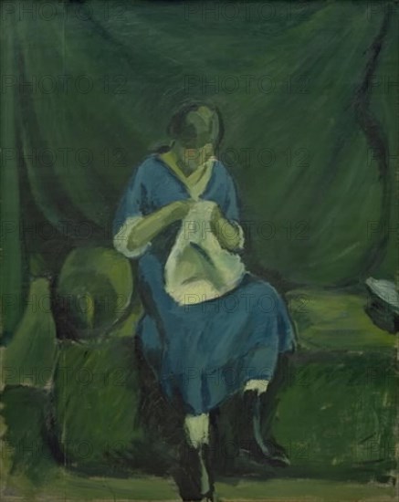 A Young Girl Sewing, 1915. Creator: Harald Giersing.