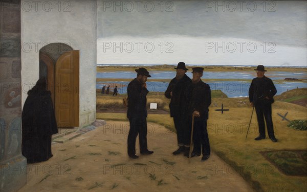 People outside a church, Harboore, Jutland, 1906. Creator: Niels Bjerre.