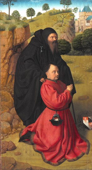 Altar Panel with a Portrait of a Donor in Scarlet under the Protection of St Anthony, 1448-1451. Creator: Petrus Christus.