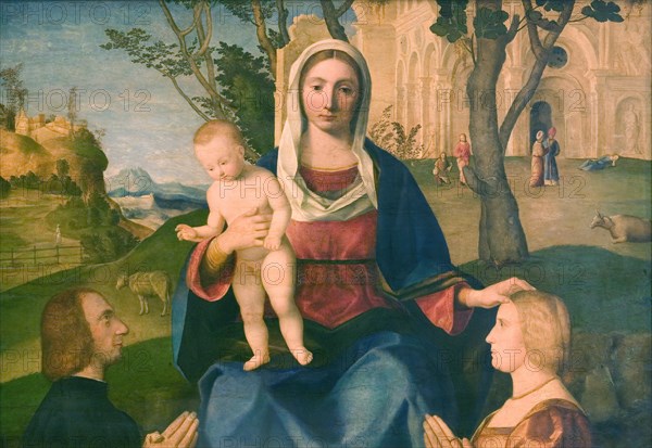 The Virgin and Child with a Male and a Female Donor, 1485-1531. Creator: Vincenzo Di Biagio Catena.