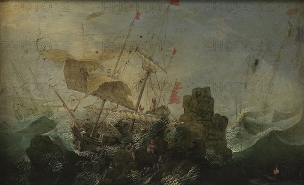 Shipwreck against a Rock, 1600-1700. Creator: Cornelis Claesz van Wieringen.